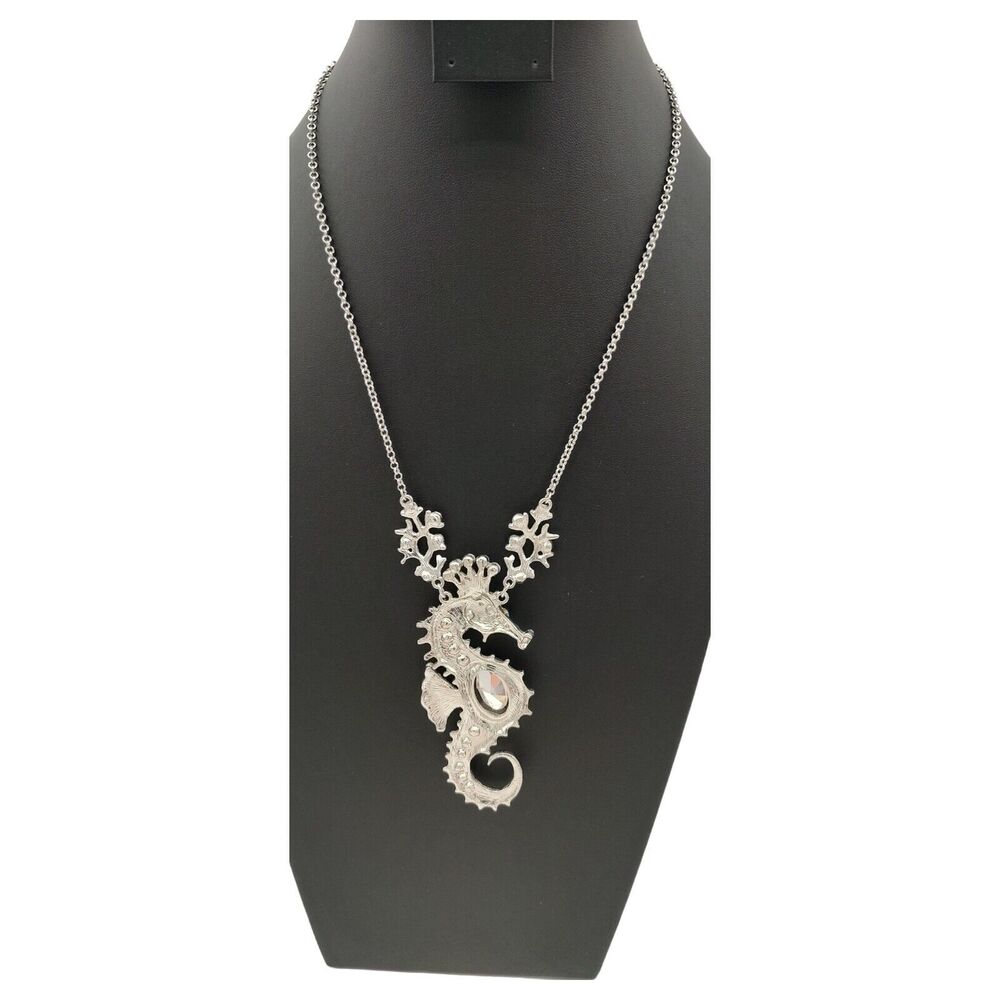 NWT Betsey Johnson Jewelry Large Seahorse Pendant Necklace Crystal Jeweled Crown - Picture 9 of 13